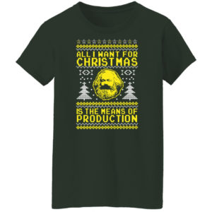 All I Want For Christmas Is The Means Of Production Karl Marx Christmas Sweatshirt Ladies T-Shirt Forest Green S