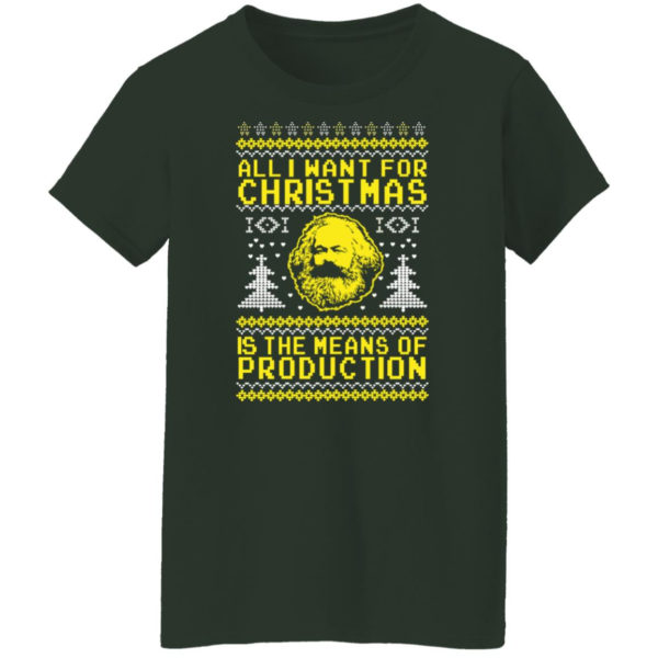 All I Want For Christmas Is The Means Of Production Karl Marx Christmas Sweatshirt Ladies T-Shirt Forest Green S