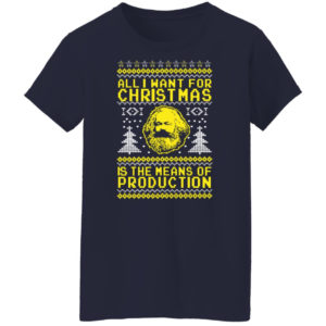 All I Want For Christmas Is The Means Of Production Karl Marx Christmas Sweatshirt Ladies T-Shirt Navy S
