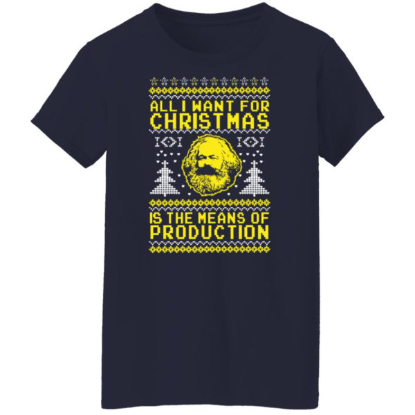 All I Want For Christmas Is The Means Of Production Karl Marx Christmas Sweatshirt Ladies T-Shirt Navy S