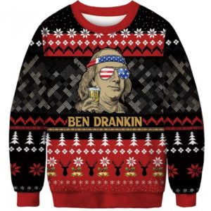 American Flag Glasses Ben Drankin Christmas Sweater AOP Sweater Black S
