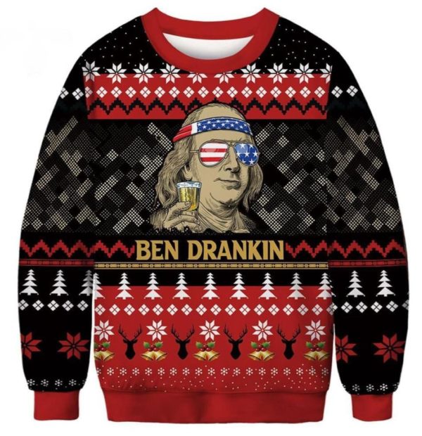 American Flag Glasses Ben Drankin Christmas Sweater AOP Sweater Black S