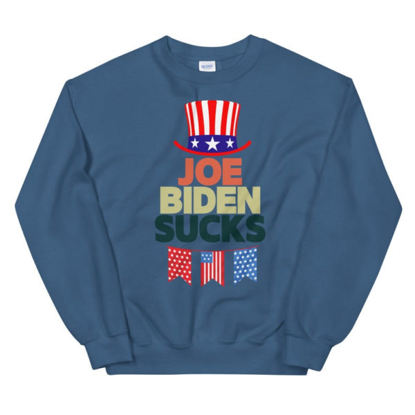 American Flag Hat Joe Biden Sucks Christmas Shirt Sweatshirt Indigo Blue S