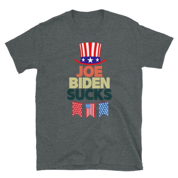 American Flag Hat Joe Biden Sucks Christmas Shirt Unisex T-Shirt Dark Heather S