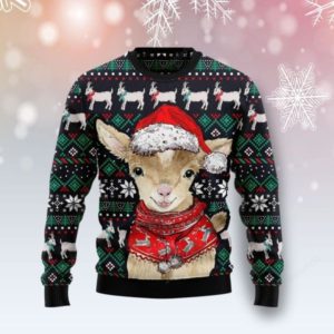 Baby Goat Santa Warm Christmas Sweater AOP Sweater Black S