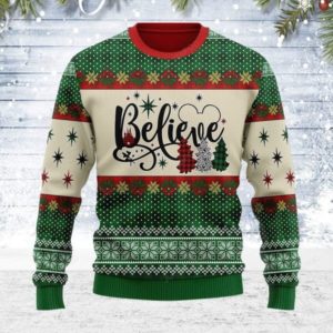 Believe Funny Christmas Ugly Sweater AOP Sweater Green S