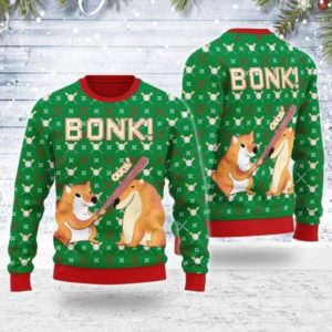 Bonk Dog Funny Dogs Christmas Sweater AOP Sweater Green S
