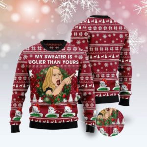 Cat Woman My Sweater Is Uglier Than Your Christmas 3D Sweater AOP Sweater Maroon S