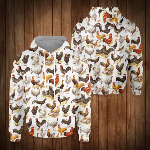 Chicken Lover Chicken Farm All Over Print Hoodie 3D Hoodie White S