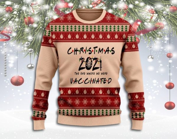 Christmas 2021 The one Where we Were Vaccinated Sweater AOP Sweater Red S