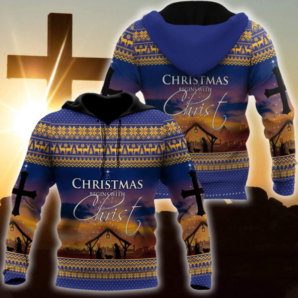 Christmas Begin With Christ Jesus Christmas All Over Print 3D Shirt 3D Hoodie Purple S