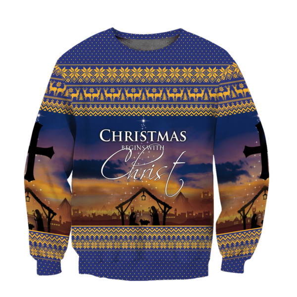 Christmas Begin With Christ Jesus Christmas All Over Print 3D Shirt 3D Sweatshirt Purple S