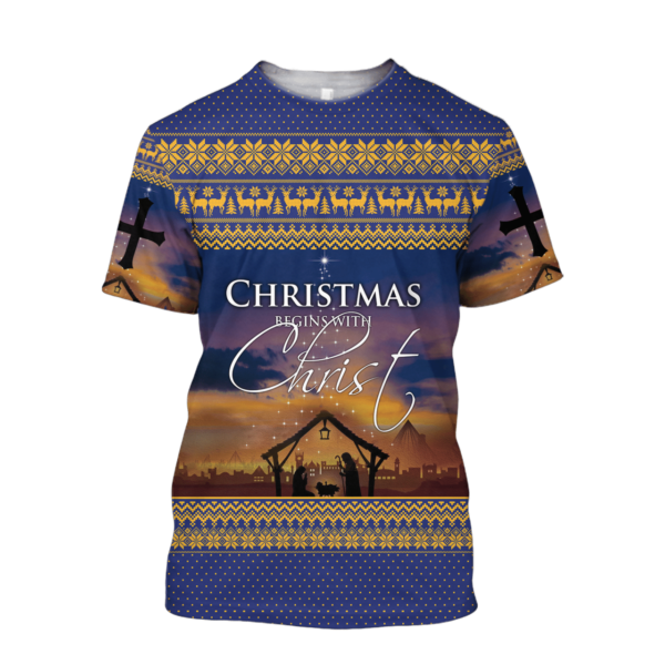 Christmas Begin With Christ Jesus Christmas All Over Print 3D Shirt 3D T-Shirt Purple S