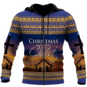 Christmas Begin With Christ Jesus Christmas All Over Print 3D Shirt 3D Zip Hoodie Purple S