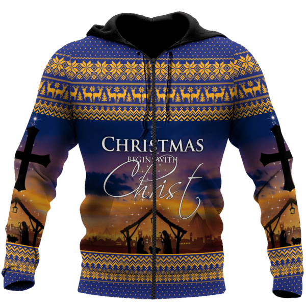Christmas Begin With Christ Jesus Christmas All Over Print 3D Shirt 3D Zip Hoodie Purple S