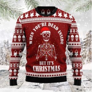 Christmas Skull When You Dead Inside But It's Christmas Sweater AOP Sweater Red S