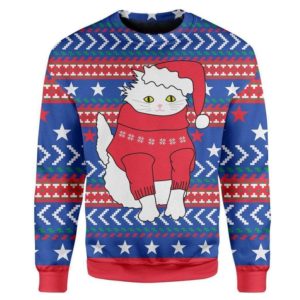 Cute Cat Ugly Warm Christmas 3D Sweater AOP Sweater Blue S