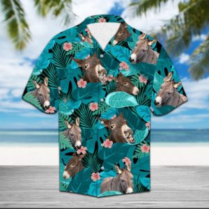 Cute Donkey Tropical Donkey Hawaii Shirt Short-Sleeve Hawaiian Shirt Blue S