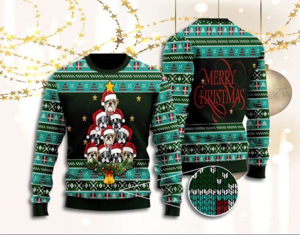 Dog Tree Star Merry Christmas ugly Sweater AOP Sweater Black S