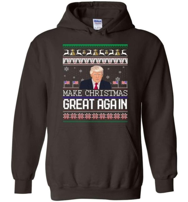 Donald Trump American Flag Make Christmas Great Again Christmas Shirt Hoodie Dark Chocolate S