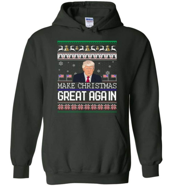 Donald Trump American Flag Make Christmas Great Again Christmas Shirt Hoodie Forest Green S