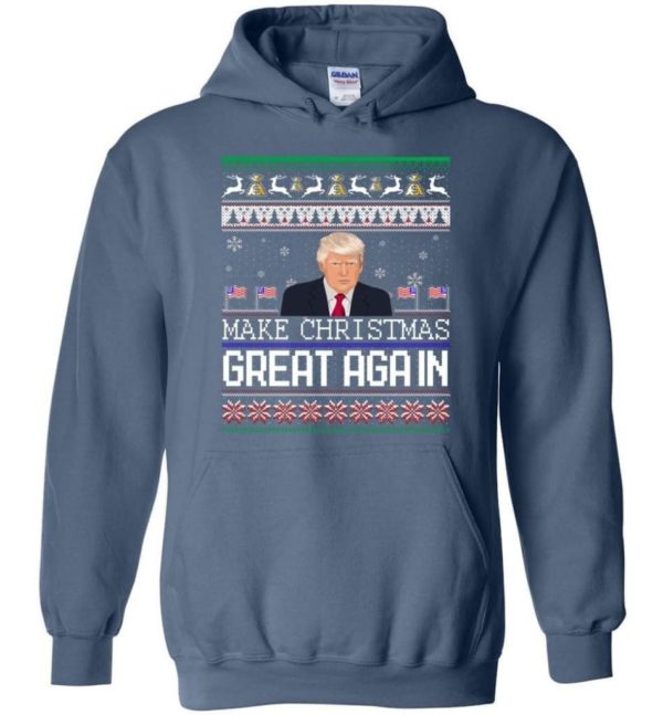 Donald Trump American Flag Make Christmas Great Again Christmas Shirt Hoodie Indigo Blue S