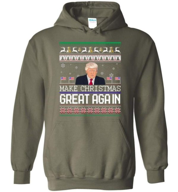 Donald Trump American Flag Make Christmas Great Again Christmas Shirt Hoodie Military Green S