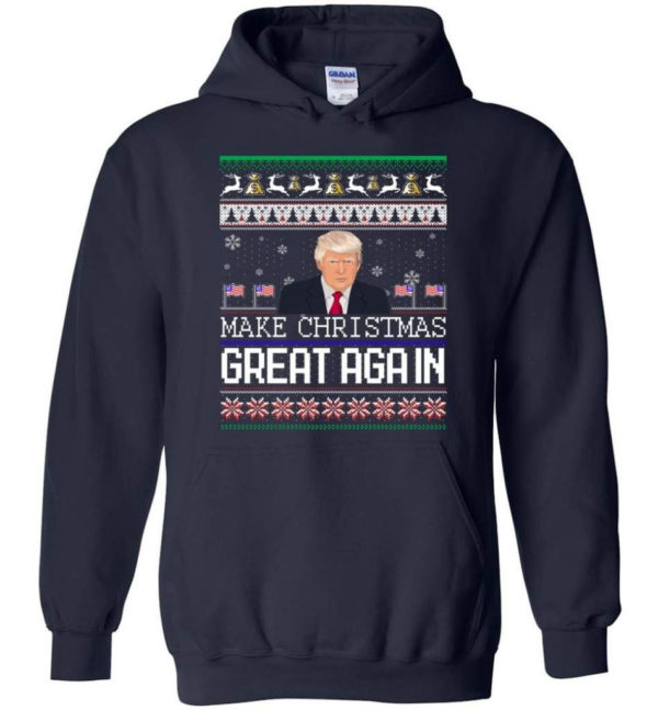 Donald Trump American Flag Make Christmas Great Again Christmas Shirt Hoodie Navy S