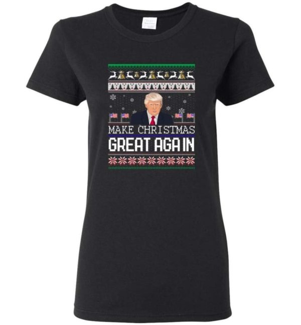 Donald Trump American Flag Make Christmas Great Again Christmas Shirt Ladies T-Shirt Black S