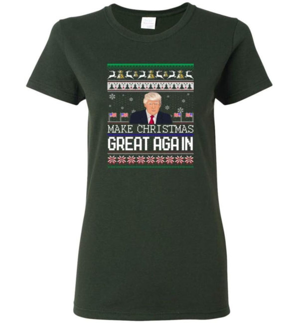 Donald Trump American Flag Make Christmas Great Again Christmas Shirt Ladies T-Shirt Forest Green S
