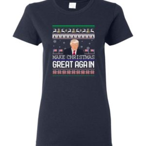 Donald Trump American Flag Make Christmas Great Again Christmas Shirt Ladies T-Shirt Navy S
