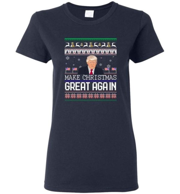Donald Trump American Flag Make Christmas Great Again Christmas Shirt Ladies T-Shirt Navy S