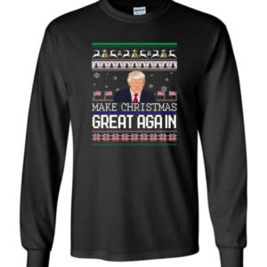 Donald Trump American Flag Make Christmas Great Again Christmas Shirt Long Sleeve Black S
