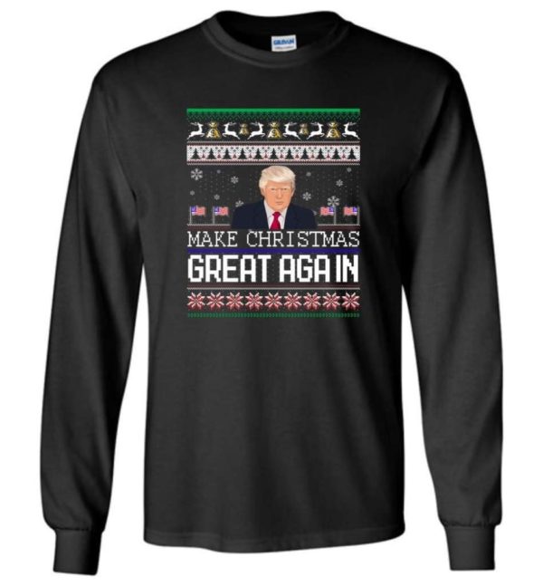 Donald Trump American Flag Make Christmas Great Again Christmas Shirt Long Sleeve Black S