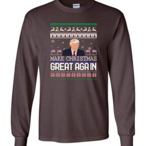 Donald Trump American Flag Make Christmas Great Again Christmas Shirt Long Sleeve Dark Chocolate S