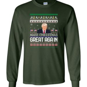Donald Trump American Flag Make Christmas Great Again Christmas Shirt Long Sleeve Forest Green S