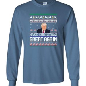Donald Trump American Flag Make Christmas Great Again Christmas Shirt Long Sleeve Indigo Blue S