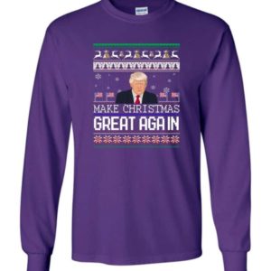 Donald Trump American Flag Make Christmas Great Again Christmas Shirt Long Sleeve Purple S
