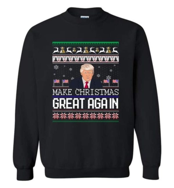 Donald Trump American Flag Make Christmas Great Again Christmas Shirt Sweatshirt Black S