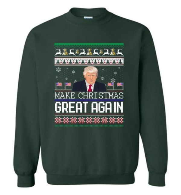 Donald Trump American Flag Make Christmas Great Again Christmas Shirt Sweatshirt Forest Green S
