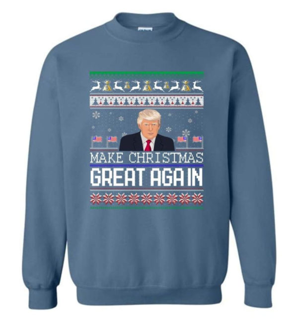 Donald Trump American Flag Make Christmas Great Again Christmas Shirt Sweatshirt Indigo Blue S