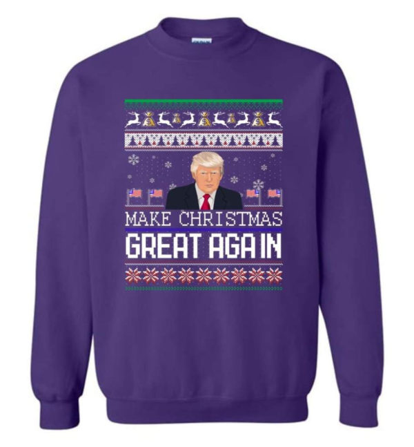 Donald Trump American Flag Make Christmas Great Again Christmas Shirt Sweatshirt Purple S
