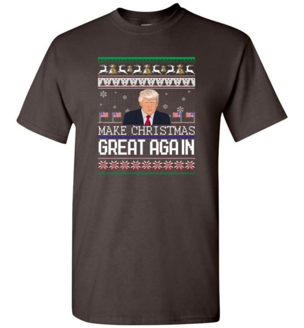 Donald Trump American Flag Make Christmas Great Again Christmas Shirt Unisex T-Shirt Dark Chocolate S