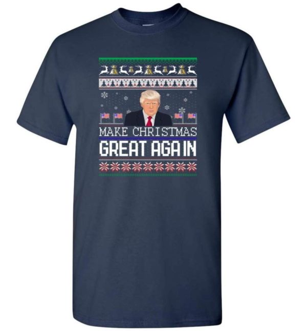 Donald Trump American Flag Make Christmas Great Again Christmas Shirt Unisex T-Shirt Navy S