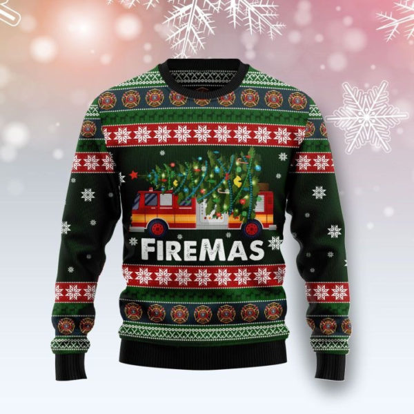 Fireman Firefighter Firemas Christmas Tree Christmas Sweater product photo 3