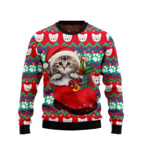 Funny Christmas Baby Cat Socks Christmas Sweater AOP Sweater Red S