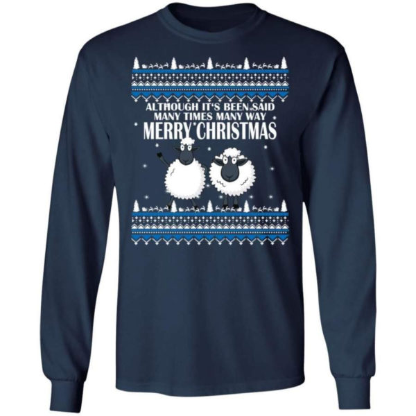 Funny Christmas Couple Sheep Christmas Shirt Long Sleeve Navy S