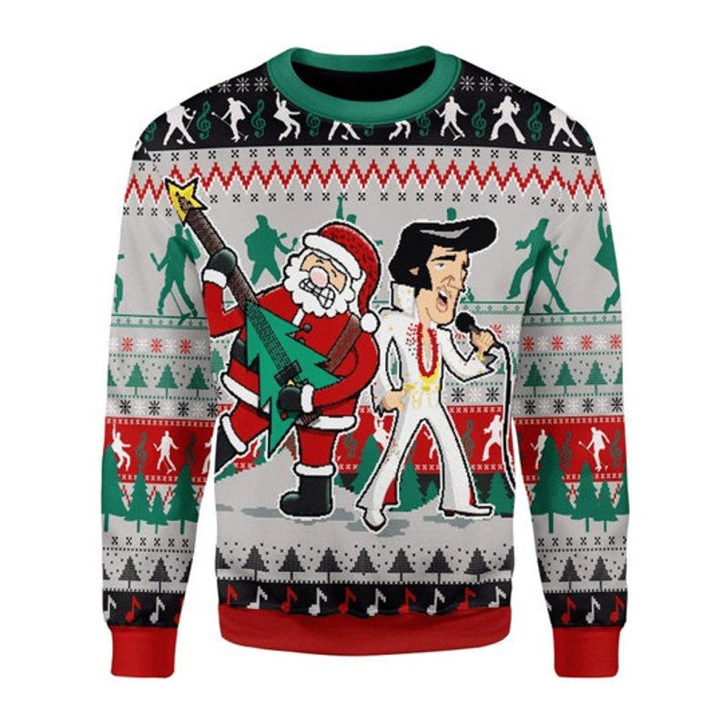 funny-christmas-elvis-presley-and-santas-concert-christmas-sweater-aop-sweater-green-s.jpeg Funny Christmas Elvis Presley And Santa's Concert Christmas Sweater AOP Sweater Green S