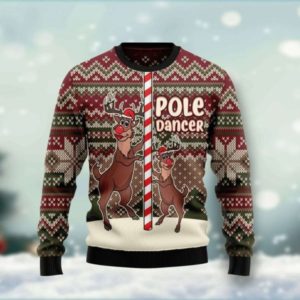 Funny Christmas Ugly Pole Dancer Reindeer Santa Christmas Sweater AOP Sweater Maroon S