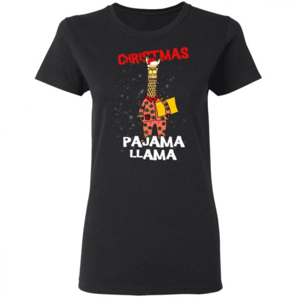 Funny Giraffe Christmas Pajama Llama Christmas Shirt Ladies T-Shirt Black S